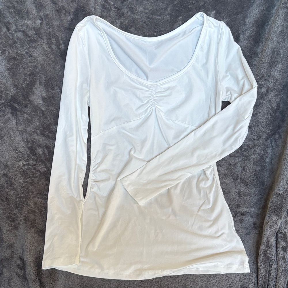 SHEIN White Ruched Long Sleeve Shirt